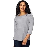 Cable & Gauge Women’s Rib Stitch Detail Midweight Sweater Top with Long Sleeves