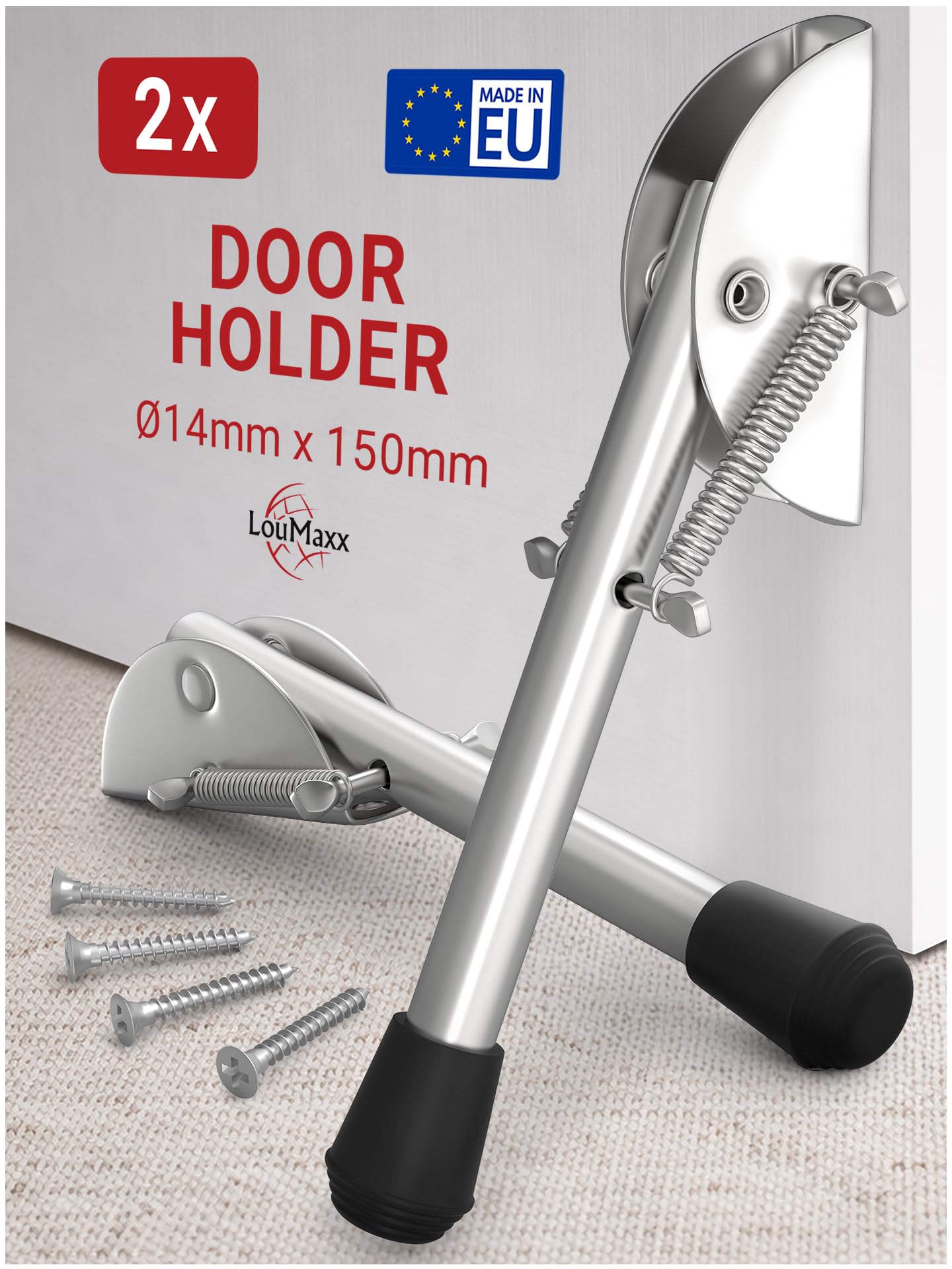 LouMaxx – Set of 2 Door Holders, 14 x 150 mm Galvanised, Outdoor Door Stopper and Holder for Lock Protection