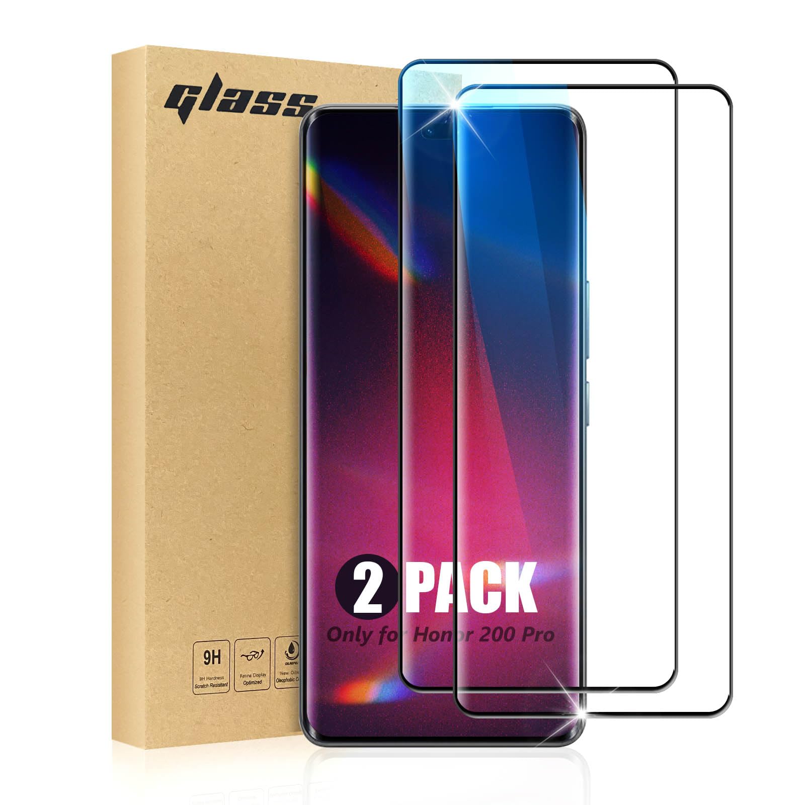 TailTech Screen Protector for Honor 200 Pro Tempered Glass, 3D Full Coverage, Curved Tempered Glass for Honor 200 Pro, Pack of 2