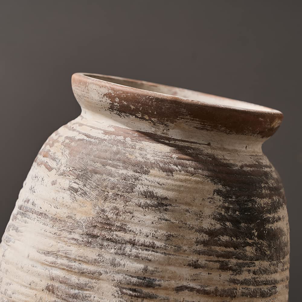 SIDUCAL Ceramic Rustic Vase, Whitewashed Terra Cotta Vase, Distressed Farmhouse Décor, Pottery Decorative Flower Vase for Home Decor, Table, Living Room Decor, Shelf Decor, Mantel, 7.3 Inch, Terra - Image 6