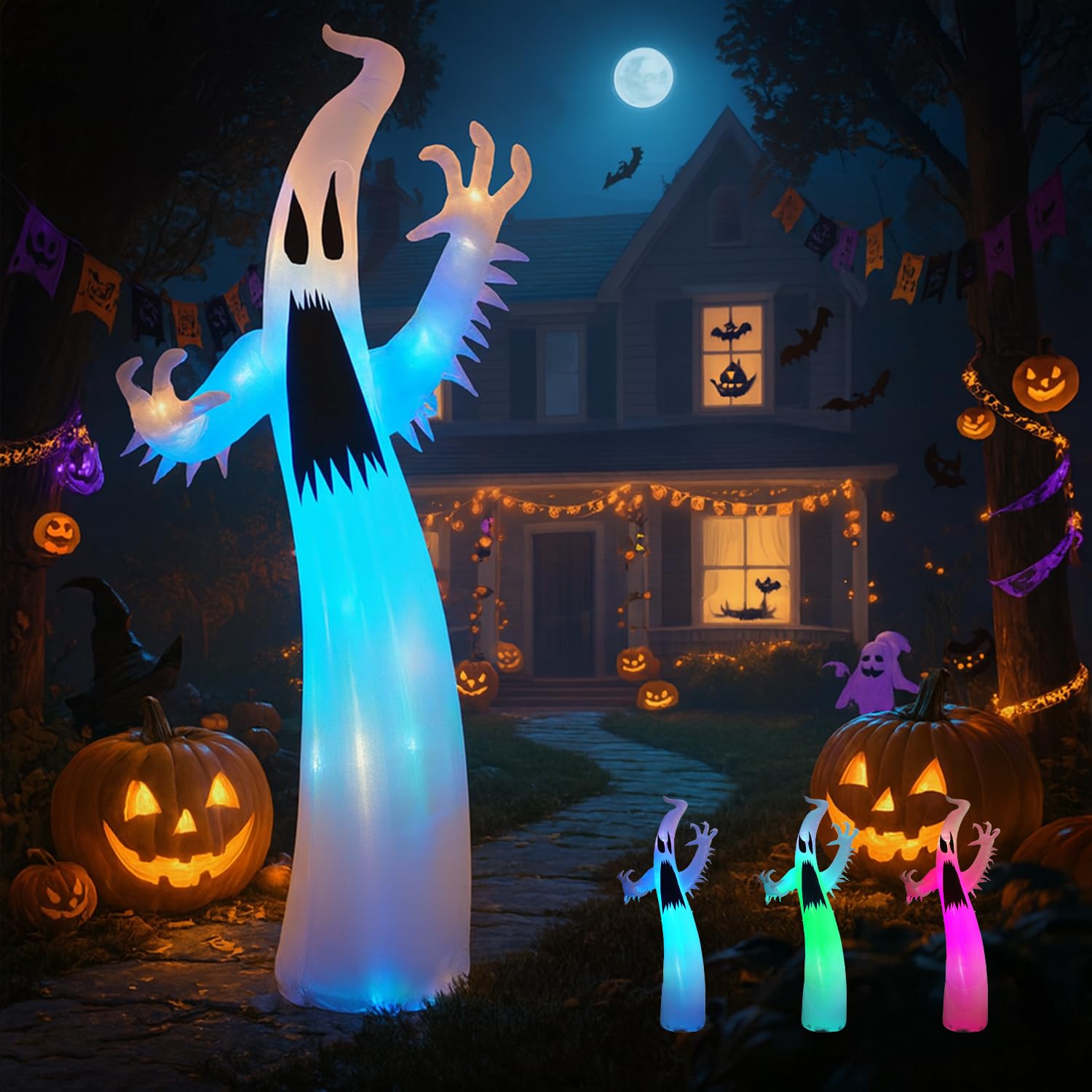 Photo 1 of 12FT Halloween Inflatables Ghost Decorations: Scary Giant Inflatable Ghost Outdoor Decoration with RGB LED Blow Up Decor for Garden/Home/Holiday/Party/Yard/Lawn