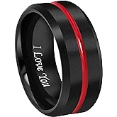 CROWNAL 6mm 8mm 10mm Thin Red Groove Black Brushed Tungsten Carbide Wedding Band Ring Comfort Fit Engraved I Love You Size 5 To 17