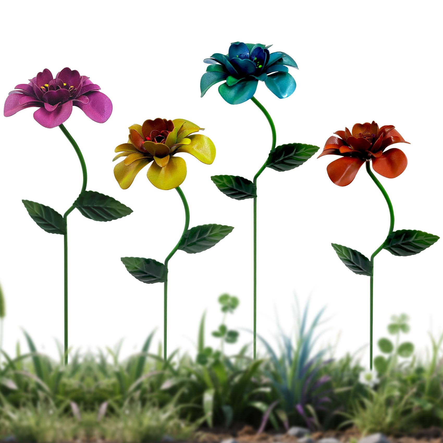 Photo 1 of gronhof Glow-in-Dark Metal Flowers for Outside, 4 Pack Garden Stakes Waterproof, Angela Roses Yard Art, Decorative Garden Stakes for Lawn, Planters, Porch and Pathway