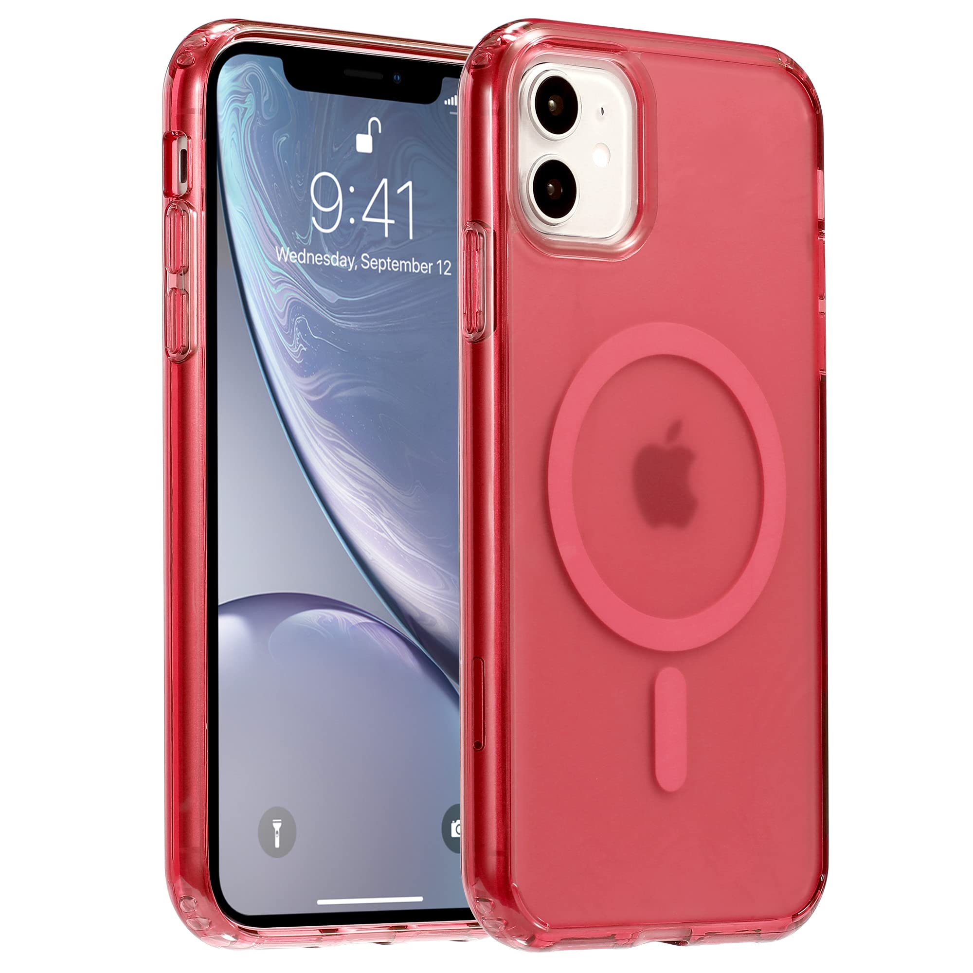 Yriklso for iPhone 11 Magnetic Case, Built in Magnets Compatible with MagSafe, Translucent Matte Hard PC Back Cover + Soft TPU Frame Slim Bumper Case for iPhone 11 （6.1"）,Translucent Red