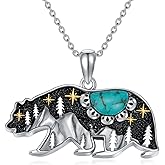 BETHZA Turquoise Bear Necklace 925 Sterling Silver Genuine Blue Turquoise Vintage Nature Bear Pendant Western Jewelry Gifts for Women