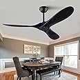 QUTWOB 52" Ceiling Fan with Remote Control No Lights,Modern Reversible DC Motor Indoor Outdoor 3 Blades Ceiling Fans for Patio Bedroom Living Room(Black)