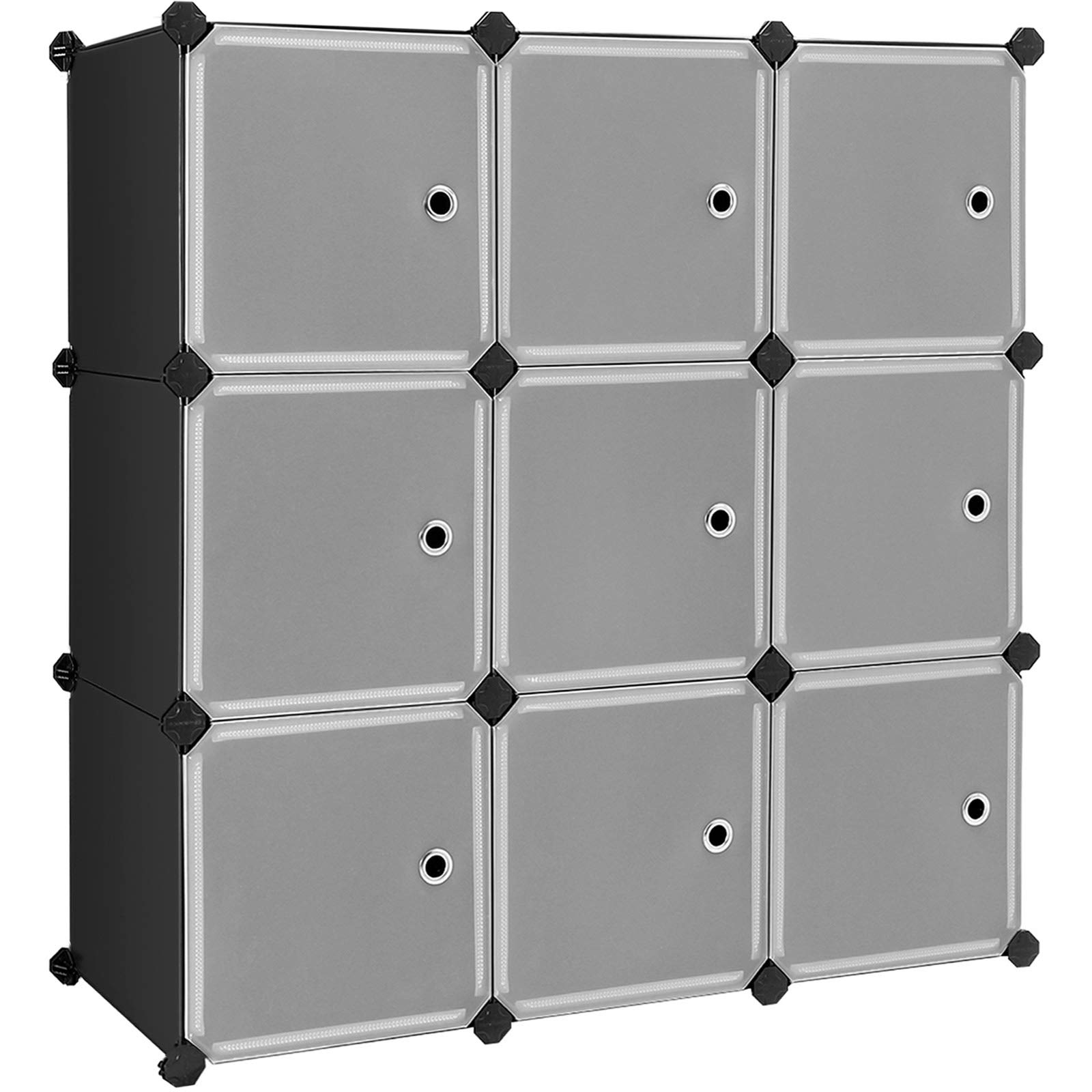 SONGMICS 9-Cube Storage Organiser Unit, Plastic Closet with Doors, Modular Cabinet for Clothes, Shoes, Toys, Books, Easy to Assemble, Black LPC116HS
