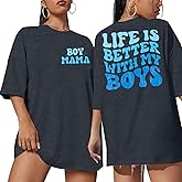 MOUSYA Boy Mom Shirts Women Mom Shirt Oversized Boy Mama Graphic Shirts Casual Short Sleeve Tee Tops