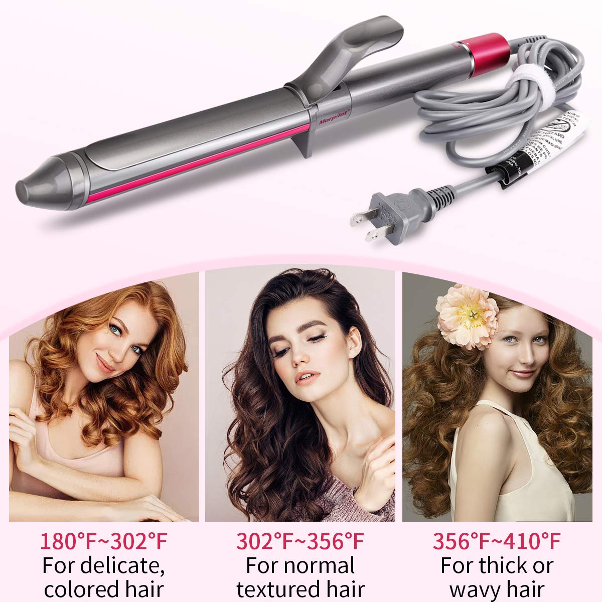 Curling Iron, Morpilot Hair Curler 32mm Automatic Hair Curling Wand with Anti-scalding Insulated Tip, Ceramic Technology with LCD Temp Display Dual Voltage Include Heat Resistant Glove