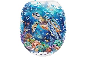 Luarisgur Coral Sea Turtle Bathroom Toilet Lid Cover Oblong Round Elongated Toilet Seat Cover Soft and Absorbent Toilet Seat Lid Cover Accessories Fits Most Standard Lids