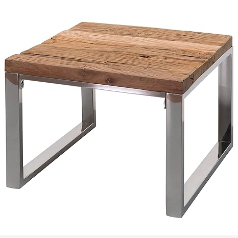 FineBuy Design Couchtisch PRAYA 60 x 47 x 60 cm aus Holz | Massiv-Holztisch mit Metallgestell | Rustikaler Wohnzimmertisch qu