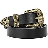 WERFORU Western Belt For Women,Cowgirl Cowboy Belt For Jeans Pants With Silver Vintage Western Buckle