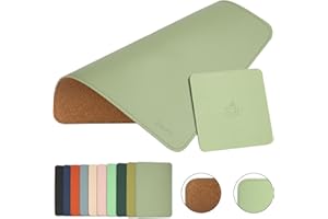 EAGZFFI Double-Sided PU Leather & Cork Mouse Pad with Coaster – Reversible, Non-Slip, Stitched Edges for Office & Home, 8x11 