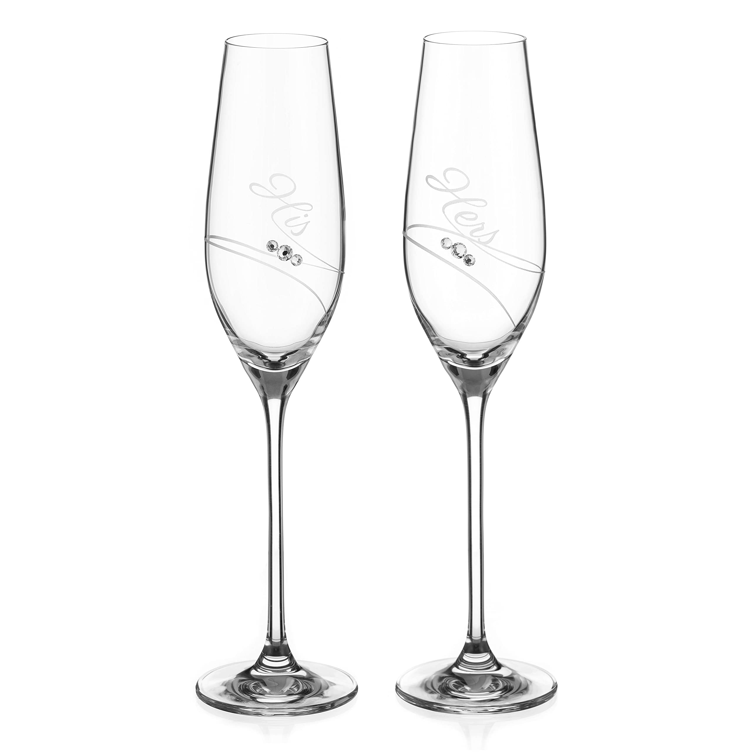 DIAMANTE Pair of Crystal Champagne Flutes Prosecco Glasses - His & Hers - Set of 2 (Champagne Flutes 210ml)