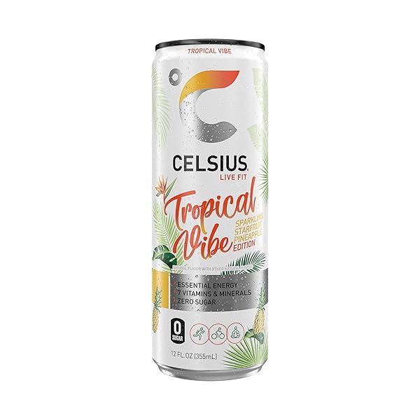 CELSIUS SPARKLING TROPICAL VIBE, FUNCTIONAL ESSENTIAL ENERGY DRINK 12 FL OZ (PACK OF 12)
