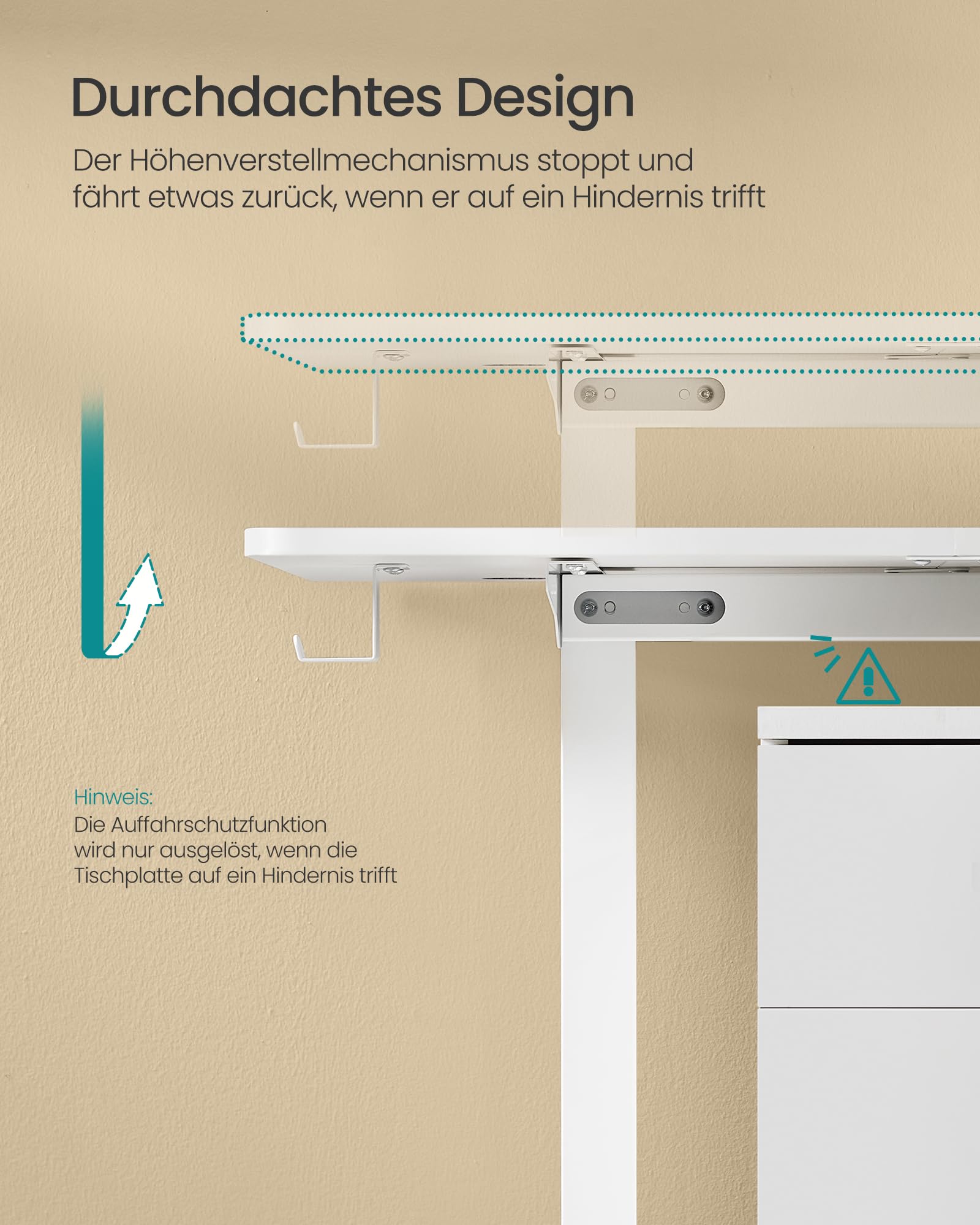 SONGMICS Höhenverstellbarer Schreibtisch elektrisch, 120 x 60 cm, Verstellbarer Tisch, Memory-Funktion für 4 Höhen, für Büro, wolkenweiß LSD132W01 6