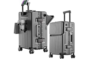 AIWEINY 2-Piece Hardshell Zipperless Luggage Set, 20/26" Aluminum Frame Hardshell Spinner Luggage, Airline Approved Carry-On Luggage, TSA Lock, 360° Quiet Wheels With Cup Holder (grey)