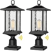 Beionxii Dusk to Dawn Outdoor Post Lights, 21inch Large Exterior Lamp Post Light Pier Mount Lantern with Base, Black Cast Alu