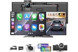 LEADTREE Largest 11.5 inch Wireless CarPlay Screen for Car, A-pple CarPlay & Android Auto HD Touchscreen with 4K Dash Cam/1080P Backup Camera/Navigation/Bluetooth/Voice Control/FM/Mirror Link,for All Vehicles