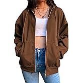 XBTCLXEBCO Y2k Vintage Zip Up Hoodie for Women Oversized Print Long Sleeve Drawstring Hooded Sweatshirt Jacket with Pockets