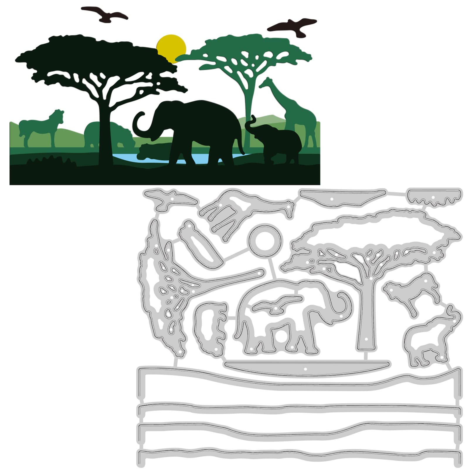 GLOBLELAND Wild Animals Cutting Dies Metal Forest Scenery Die Cuts Elephant Giraffe Die Cuts Stencils for DIY Scrapbooking Card Making Album Craft Decoration โ image 1