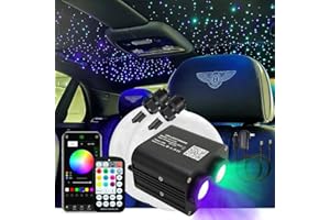 AKEPO APP 20W Dual-Head Fiber Optic Lights, 2 Light Color Heads RGBW Twinkle+9.8ft/3m 600pcs of 0.03in Optical Fibers+Sound Activated Fiber Optic Star Ceiling Light Kit for Car Headliner Star/Home