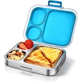 UPTRUST Stainless Steel Bento Lunch Box, 3-Compartment, Blue, 4.2Cups | Leak-Proof, For Kids &amp; Adults, 304 Stainless Steel, Dishwasher Safe, Clear Tritan Lid, 1000ML