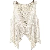 FindThy Women’s Hollow Knitting Stitch Cardigan Open Front Draped Boho Hippie Crochet Vest