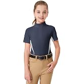 FitsT4 Sports Girls Short Sleeve Equestrian Shirt Quick Dry Horse Riding Shirts Half Zip Horseback Show Shirt