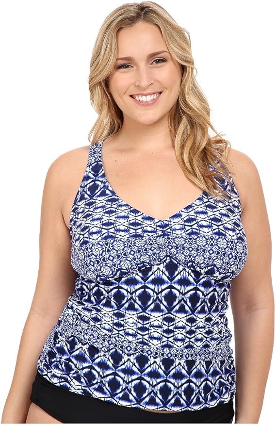 Amazon.com: La Blanca Women's Plus Size Strappy Back Tankini Swimsuit Top, Blueberry/Tangier 