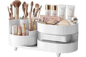 ONXE Rotating Makeup Organizer,3-Tier Spinning Makeup Countertop Organizer for Vanity with Makeup Brush Holder,Large Capacity Cosmetic Makeup Storage Organizer for Brush Lipstick Perfume Jewellry (White-3)