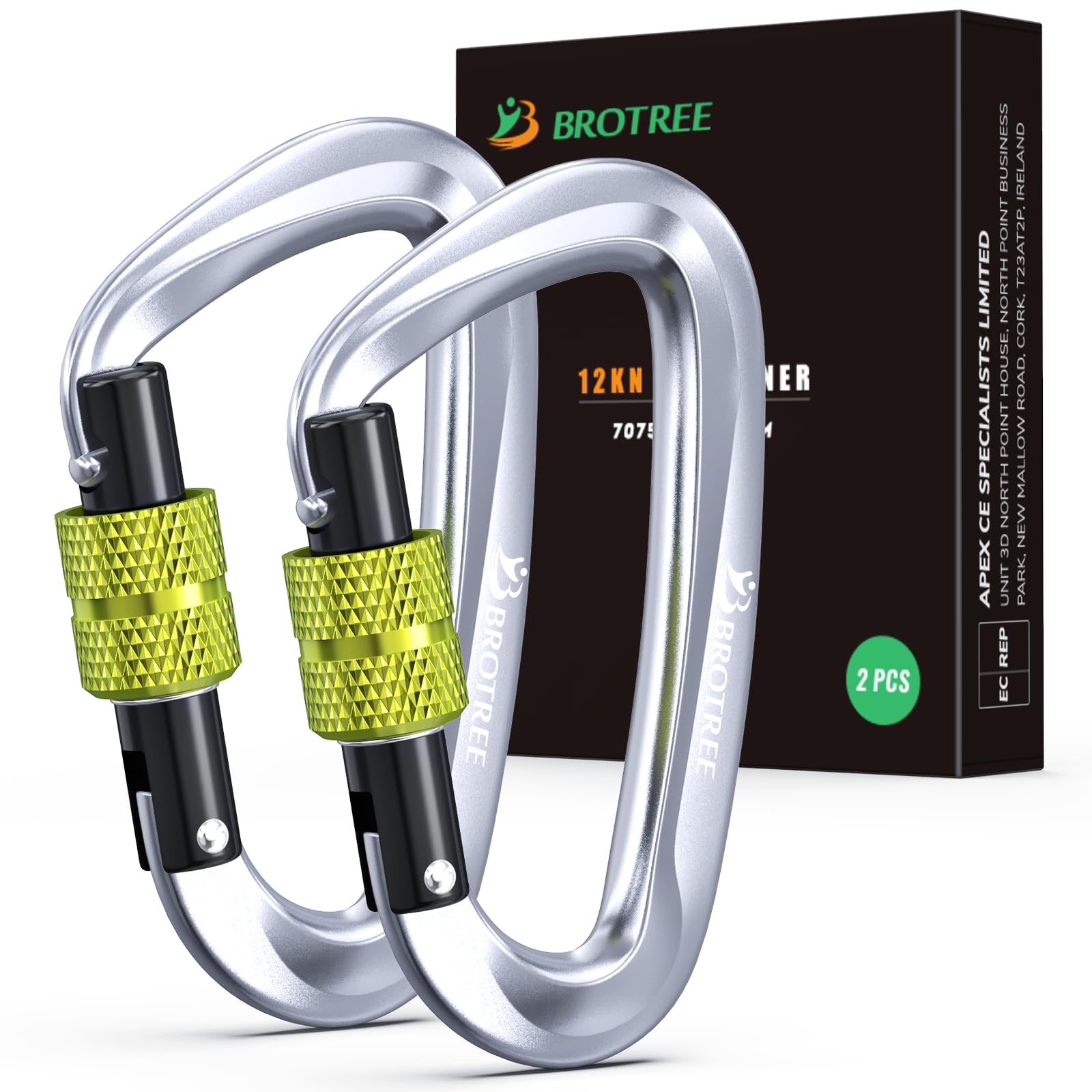 BROTREE Locking Carabiner Clips 12KN (1200 kg) Heavy Duty Carabiners for Hammock, Camping, Hiking, Backpack and More (2 or 4 Packs)