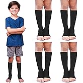 Shinymoon 4 Pairs Kids Open Toe Compression Socks 15-20 Mmhg Knee Length Support Graduated Compression Socks
