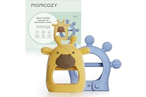Momcozy Baby Teether Toys | Food Grade Silicone Teething Relief 0-6 Months | Toy 6-12 Months | Baby Essential | Yellow and Bl