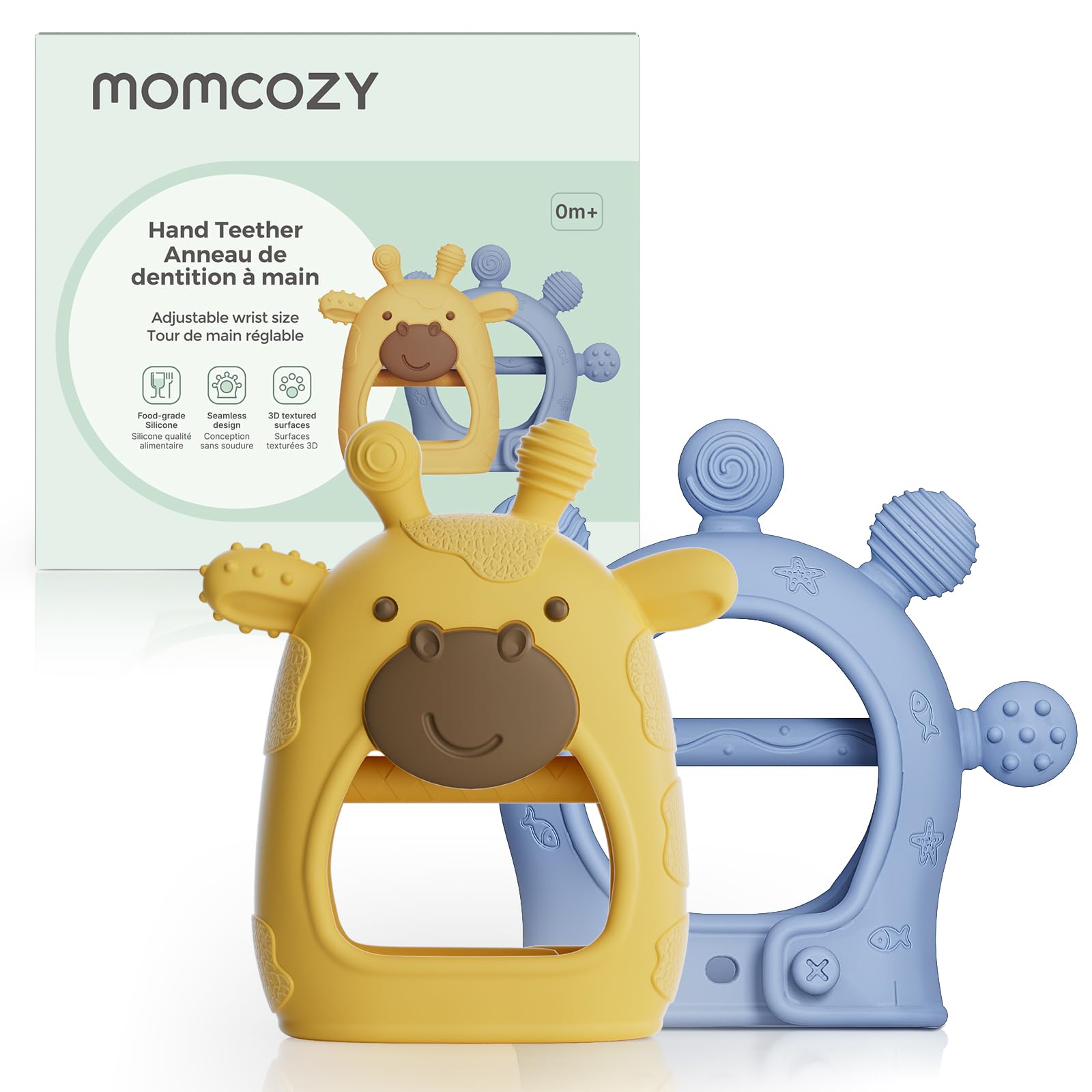 Photo 1 of Momcozy Baby Teether Toys | Food Grade Silicone Teething Relief 0-6 Months | Toy 6-12 Months | Baby Essential | Yellow and Blue