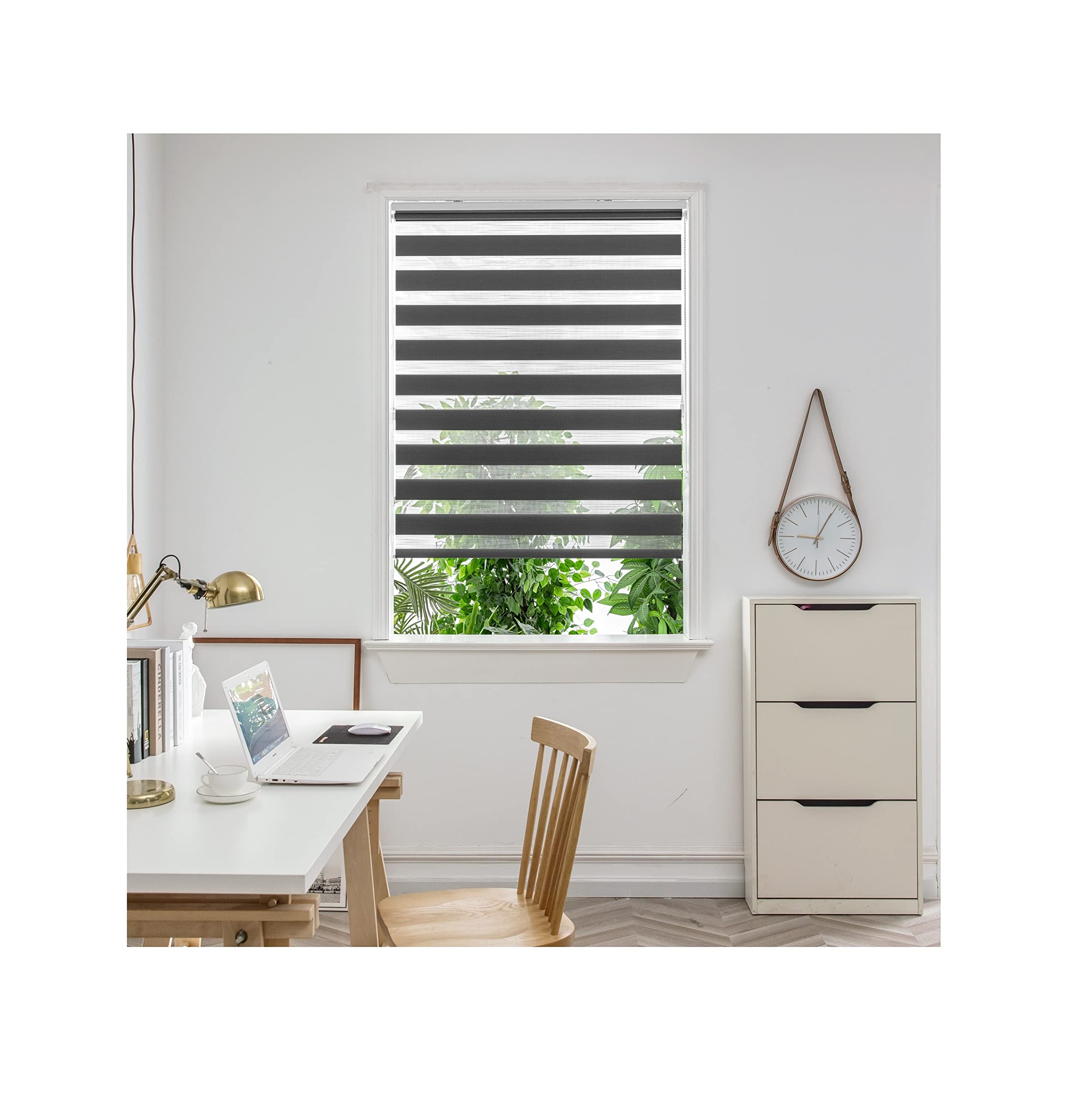 Aprica Day and Night Zebra Window or Door Roller Blinds with Child Safety Clips - Double Layer Fabric Elegant Durable and Easy to Clean (Charcoal Grey, Width 120cm - Drop 210cm)