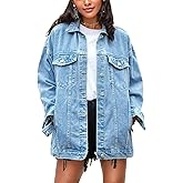 Omoone Women's Oversized Mid Long Denim Jacket Jean Biker Coat