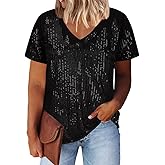 Lwcbcby Plus Size Sequin Tops for Women Short Sleeve Party Shirts Shimmer Summer Wedding V Neck Blouse Oversize XL-4XL