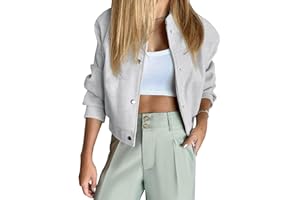 Tankaneo Womens Cropped Bomber Jacket Wool Blend Varsity Short Pea Coats Long Sleeve Button Down Winter Casual Outerwear