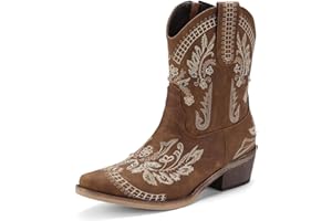 Krypthixor Rhinestone Ankle Cowboy Boots for Women Embroidered Short Cowgirl Boots With Low Heel Side Zipper Comfortable Chunky Heels Western Booties For Prom Party Wedding Pull On Shoes