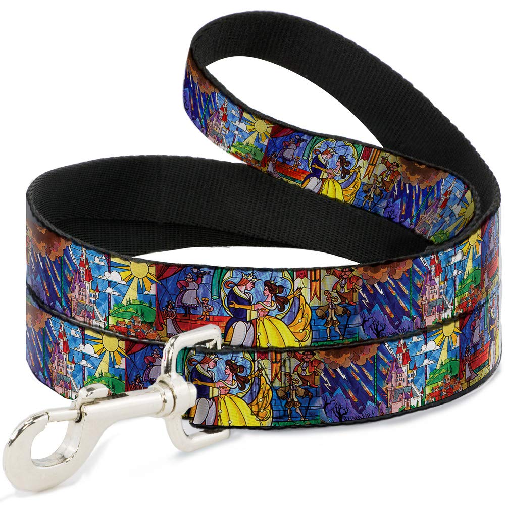 Disney Pet Leash, Dog Leash, Beauty the Beast Stained Glass Scenes, 6 Feet Long 1.0 Inch Wide