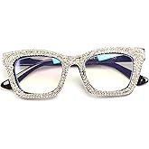 mincl Oprah style Bling Rhinestone Square Reading Glasses For Women Shiny Diamond Blue Light Blocking Eyeglasses