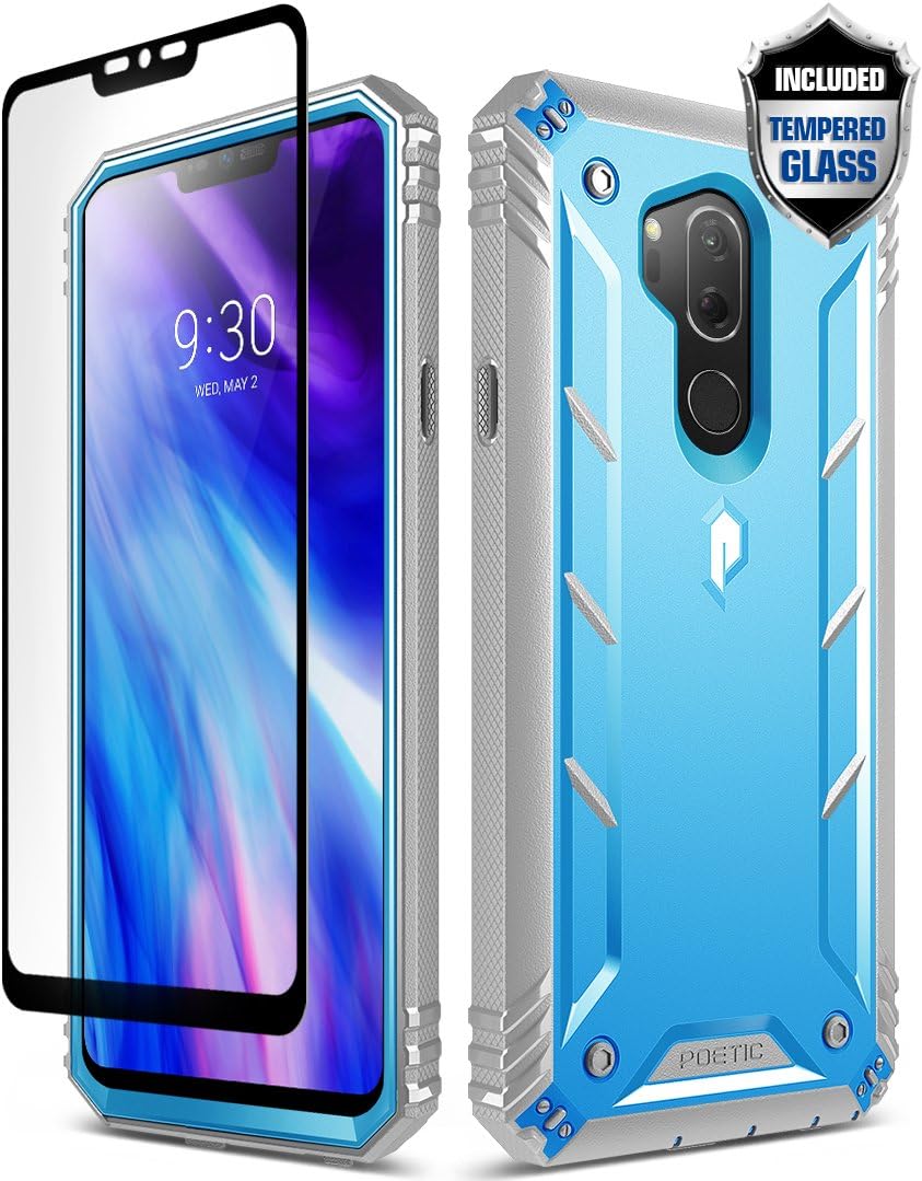 LG G7 Case, LG G7 ThinQ Rugged Case, Poetic Revolution [360 Degree Protection] Full-Body Rugged Heavy Duty Case [with Tempered Glass] for LG G7 ThinQ - Blue