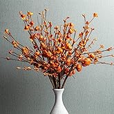 JINGHONG 6 Pack Fall Berry Stems 17" Tall Orange Pumpkin Picks Fall Branches for Vases Centerpieces Autumn Harvest Festival and Thanksgiving Day(Orange)