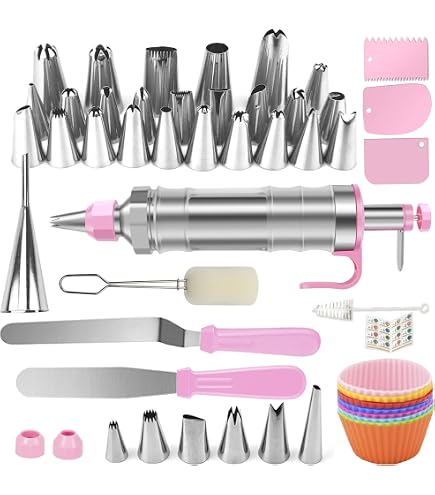 Beauty Vega Dessert Decorating Syringe Set - Stainless Steel Frosting Gun With 6 Nozzles, 4 Scrapers, 6 Cupcake Liners - View #6
