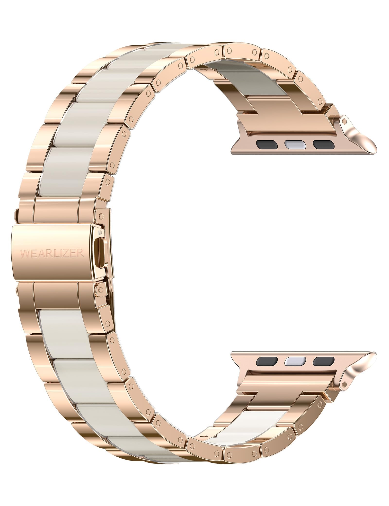 Wearlizer Compatible with Apple Watch Band 38mm 40mm 41mm Fashion Wristband Women, Stainless Steel and Resin Replacement Metal Clasp for iWatch Ultra/SE/10/9/8/7/6/5/4/3/2/1-RoseGold+Starlight