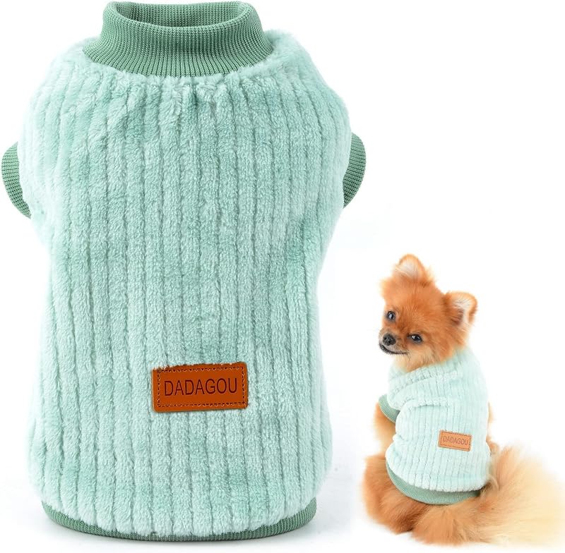 SMALLLEE_LUCKY_STORE Pet Ribbed Fleece Jumper for Extra Small Dogs Cats