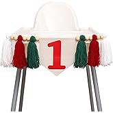 CIEQR Christmas First Birthday High Chair Banner - Oh What Fun it is to be One Highchair Banner, Red and Green 1st Birthday Tassel Banner for Party, Cake Smash, Photo Props…