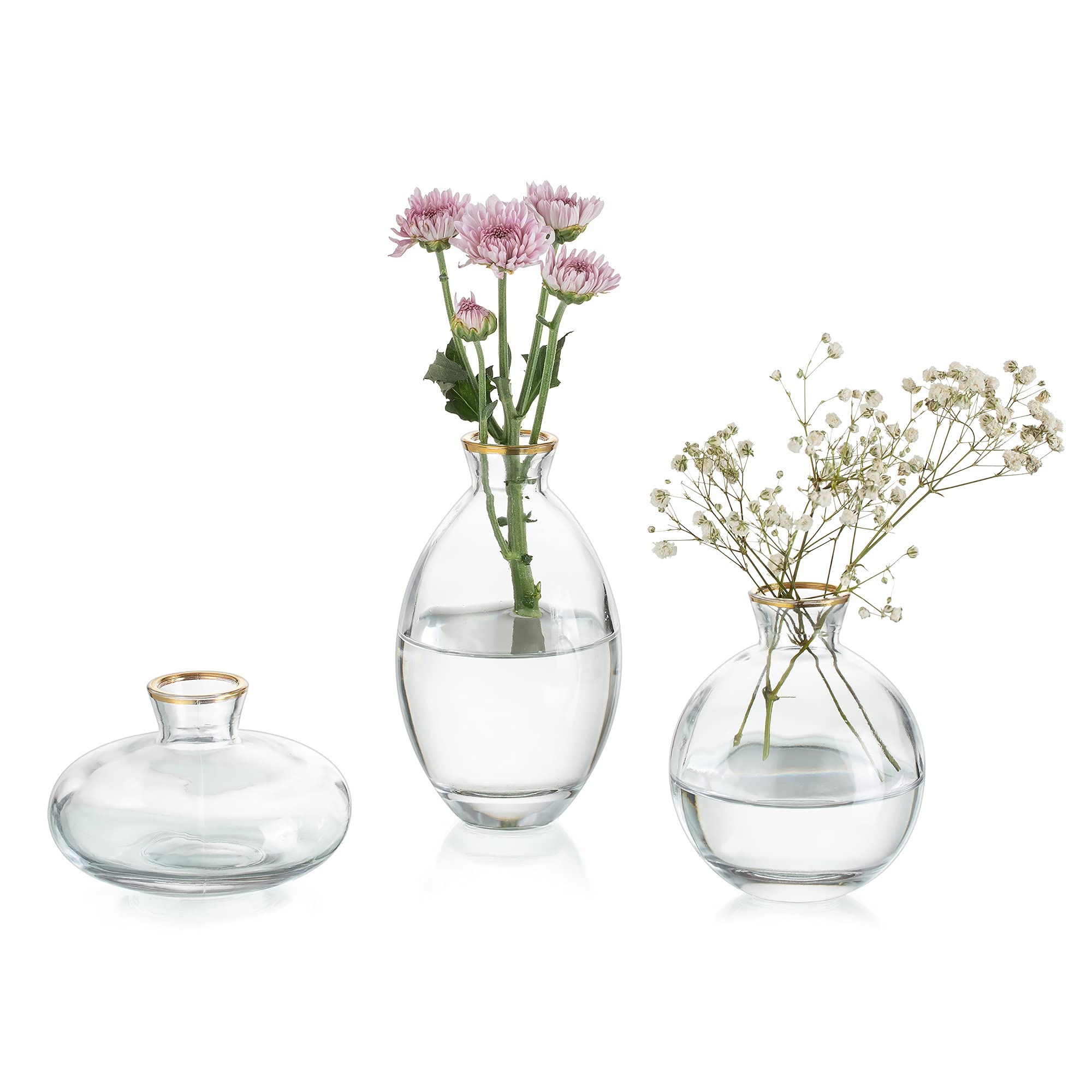 Small Vase for Table Decoration Handmade Glass Vases for Flowers, 3Pcs Gold Rim Vintage Bud Vases Aesthetic Mini Vase Set for Kawaii Living Room Decor Bedroom Ornaments Wedding Centrepieces