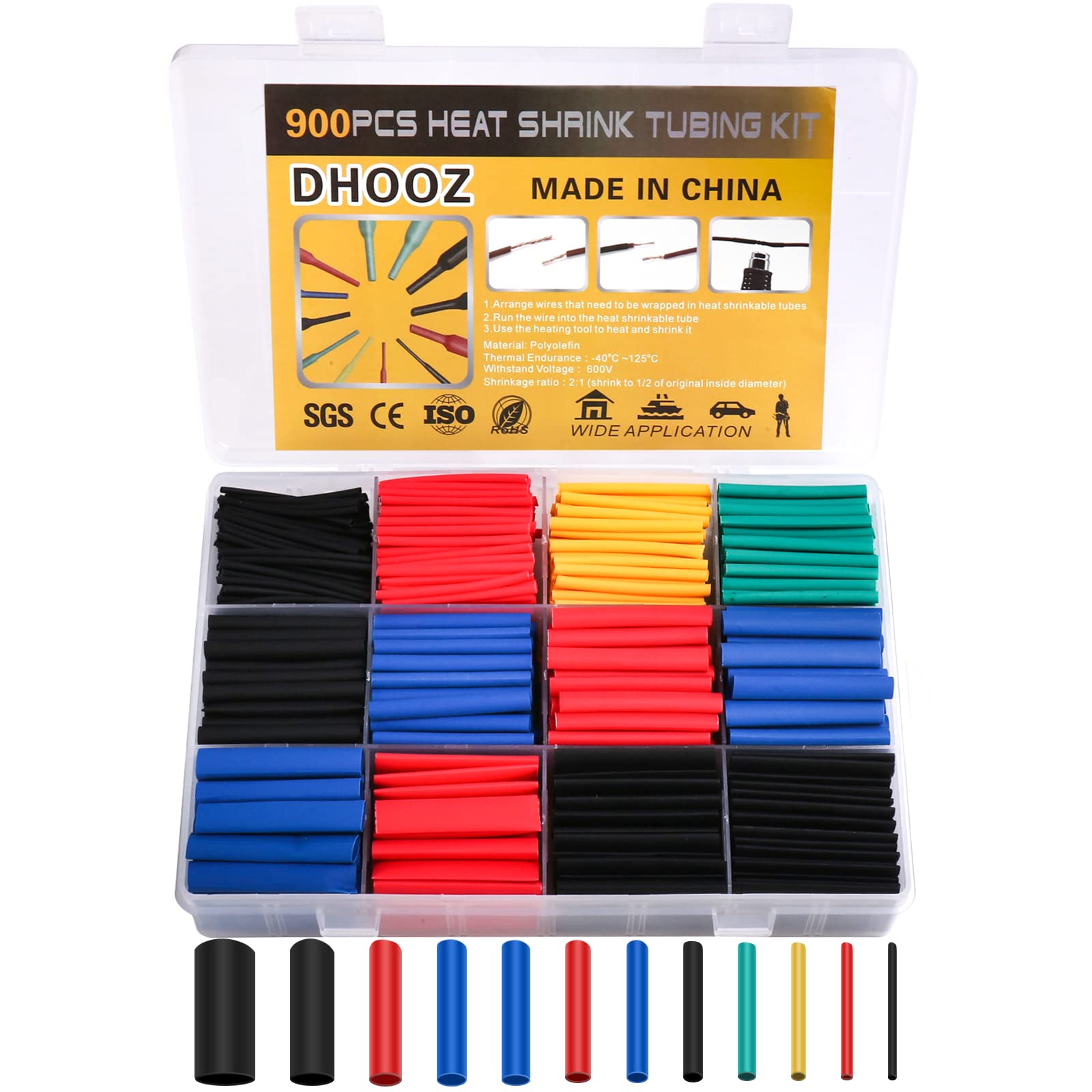 Photo 1 of 900 Pcs Wire Heat Shrink Tubing Kit, Industrial Heat-Shrink Tubing for Wires, 2:1 Marine Grade Heat Shrink Wrap, Premium Large Electrical Waterproof Heat Shrink Tape,12 Sizes 6Colored Assorted, DHOOZ